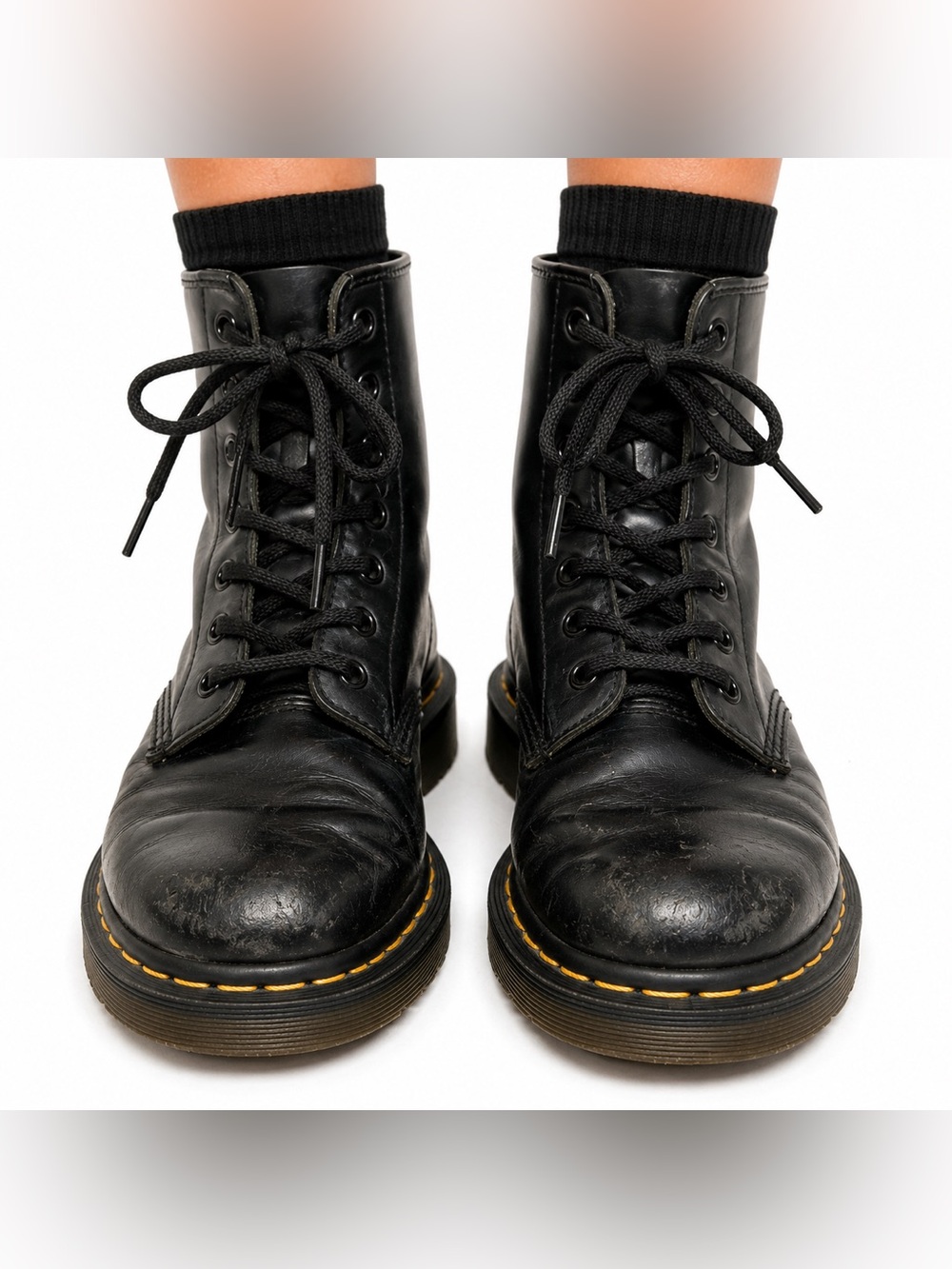 Dr. Martens 8-Eye Black Leather Lace-Up Combat Boots UK 6 US Women 8